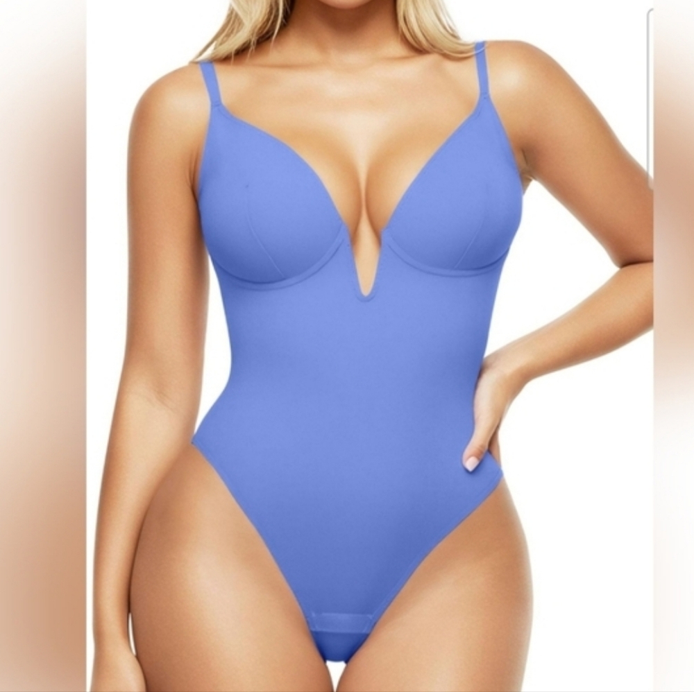 Popilush Plunge V-Neck Blue Bodysuit